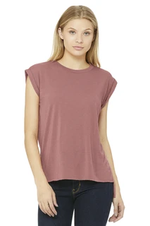 8804 Women's Flowy Muscle Tee With Rolled Cuff