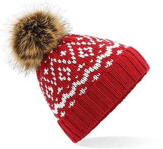 Fair Isle Faux Fur Pop Pom Beanie