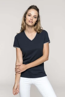 Ladies’ piqué knit V-neck t-shirt